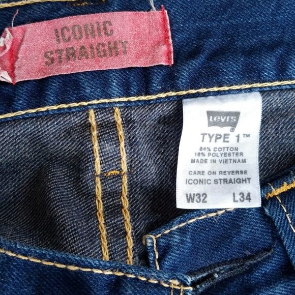 Levi's straight jeans 32 x 34 dark vintage wash jeans button fly - Picture 6 of 8